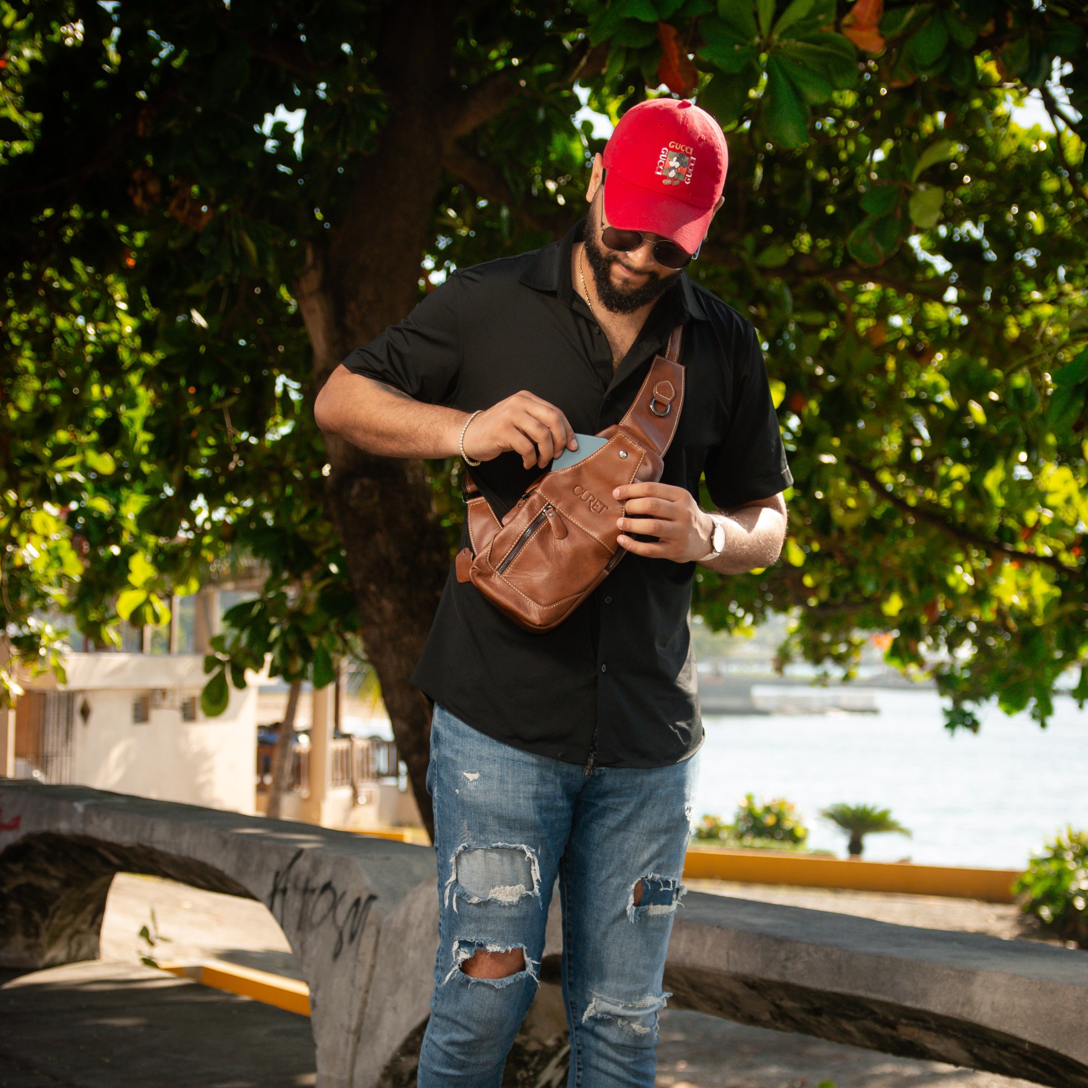Bolso Petto de cuero marrón para hombre — CURET