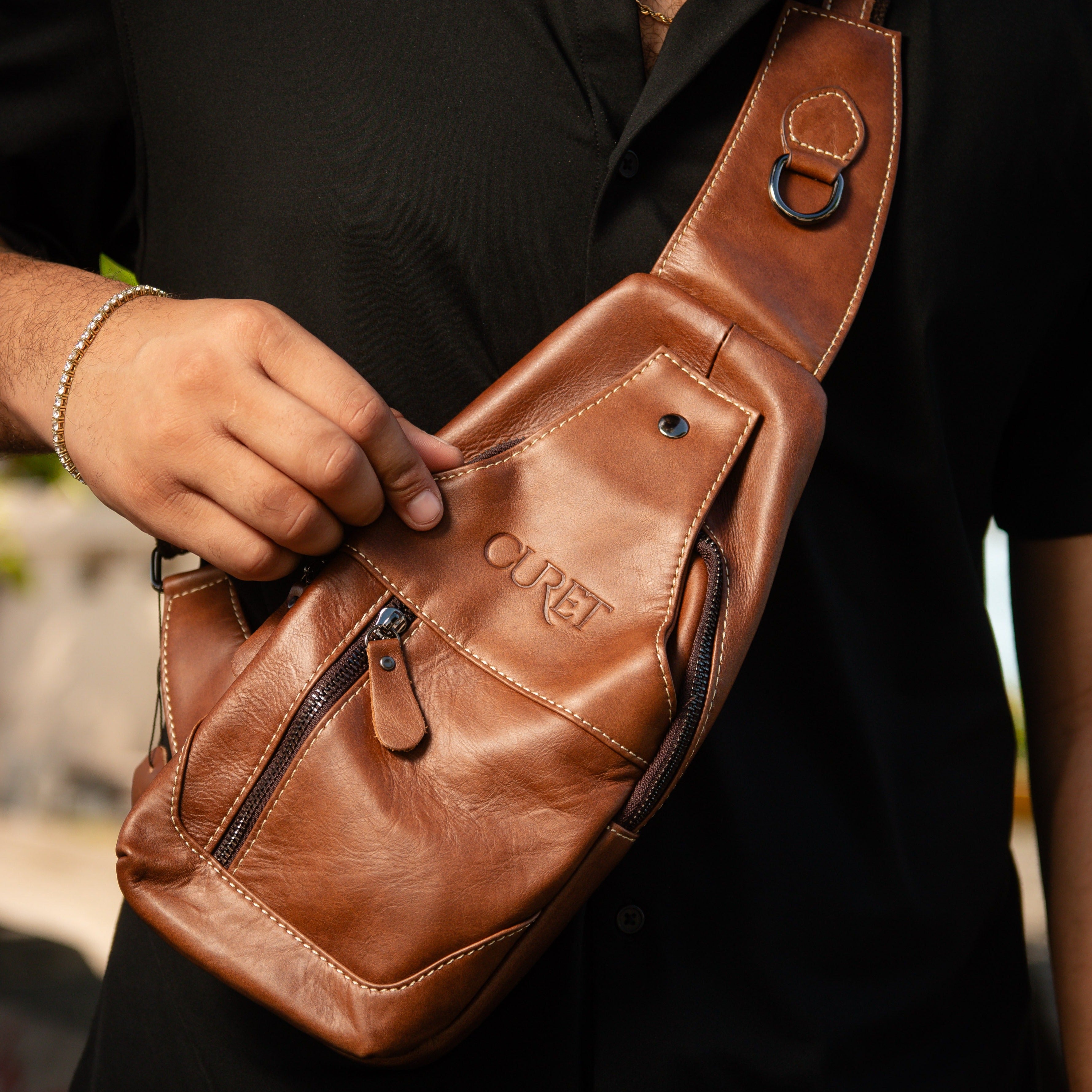 Bolso Petto de cuero marrón para hombre — CURET