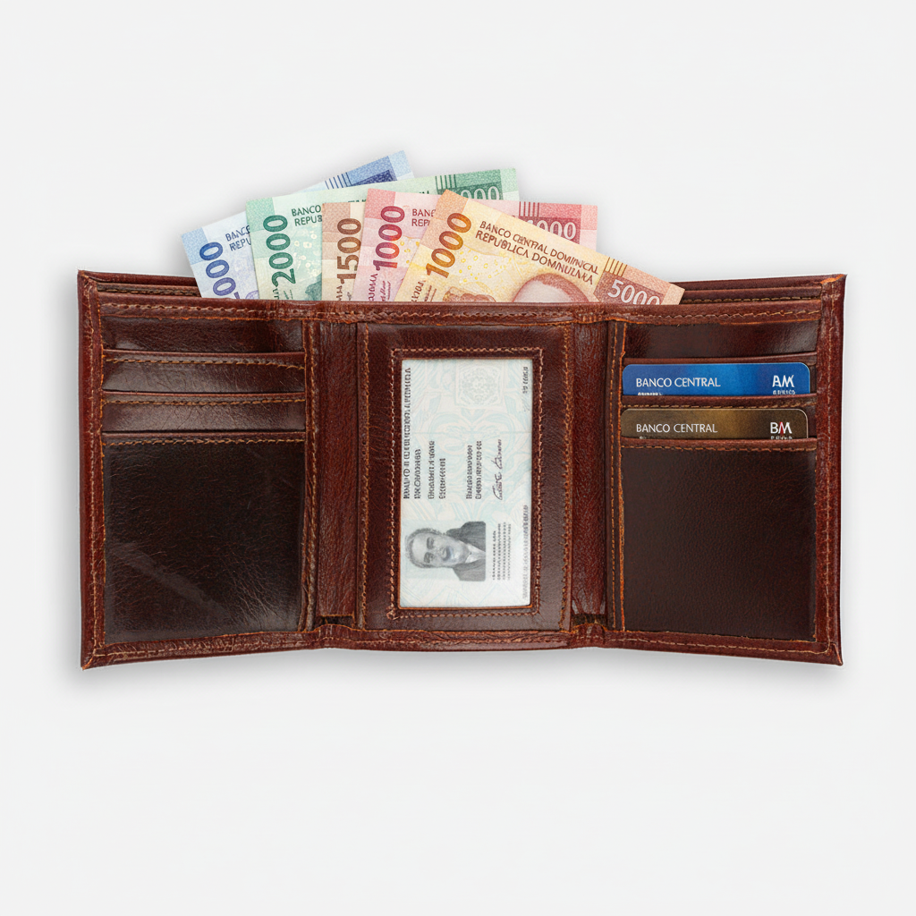 Billetera TriFold + Ventana marrón - Abierta con pesos