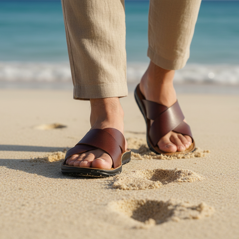 Brown sandals on Dominican beach