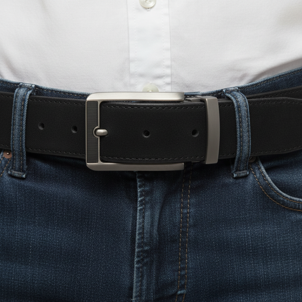 Cinturón negro nobuck - Detalle macro