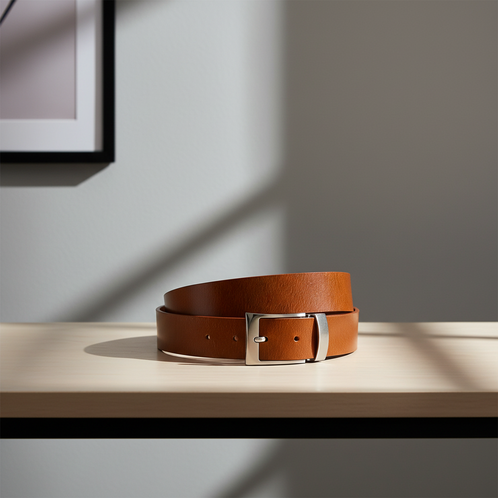 Cinturón sobre Escritorio de Madera - Ambiente Minimalista
