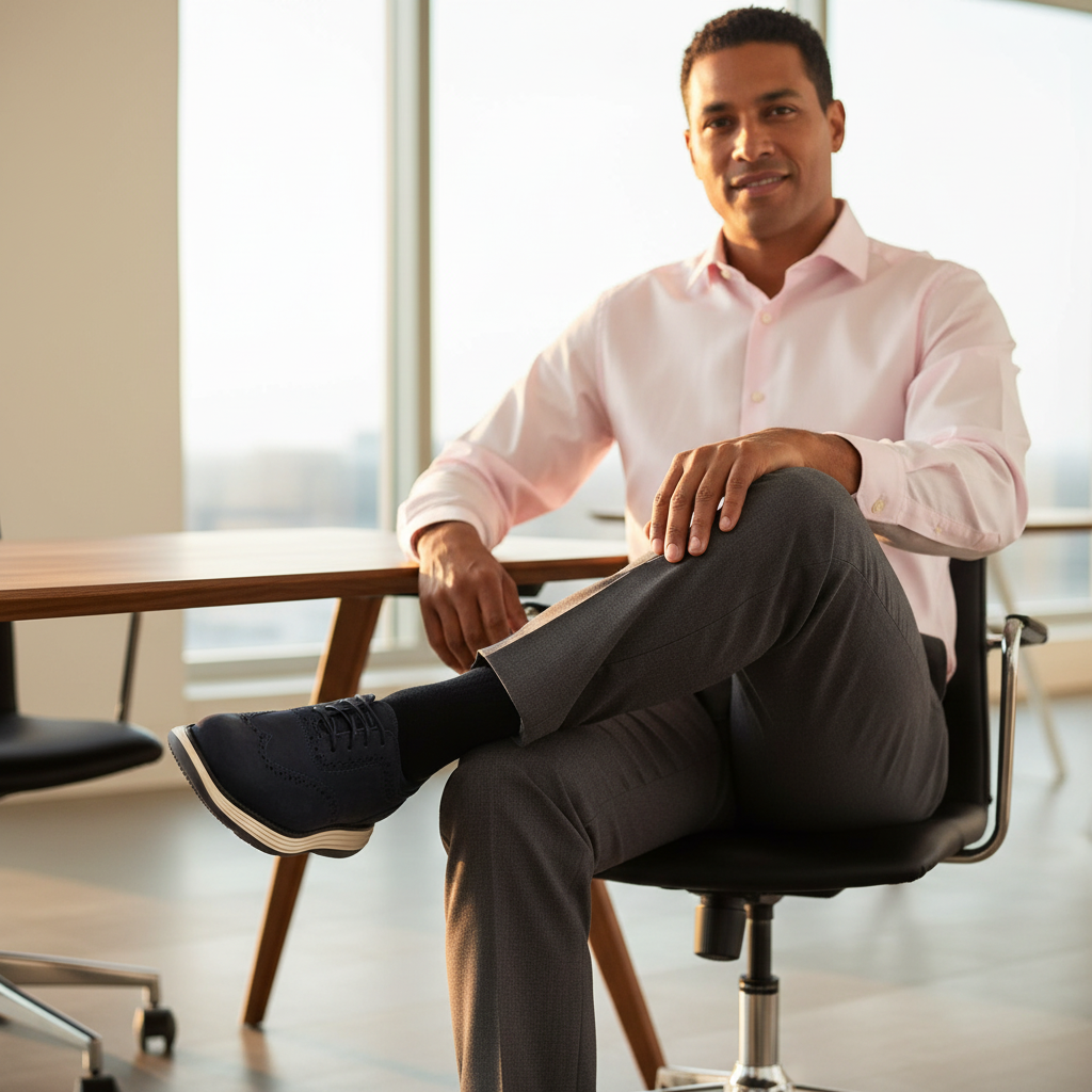 Escritorio pierna cruzada