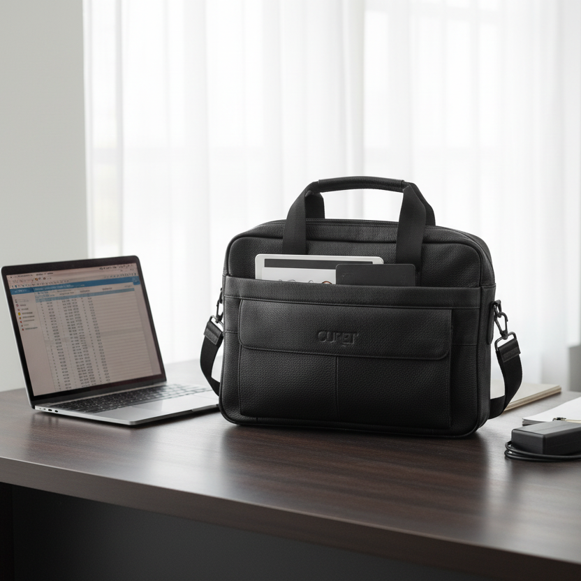 Maletín Atlas negro en oficina