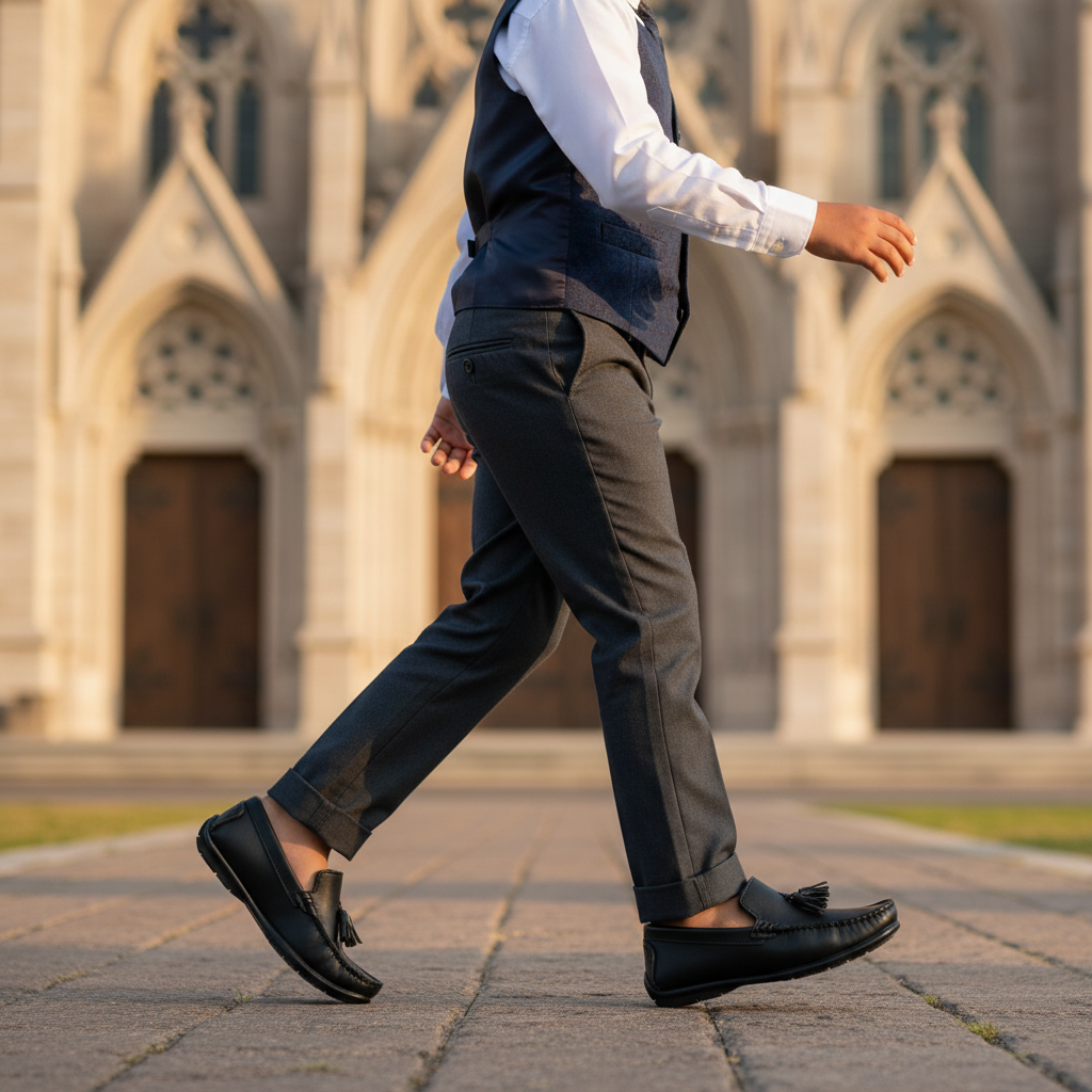 Niño caminando a iglesia