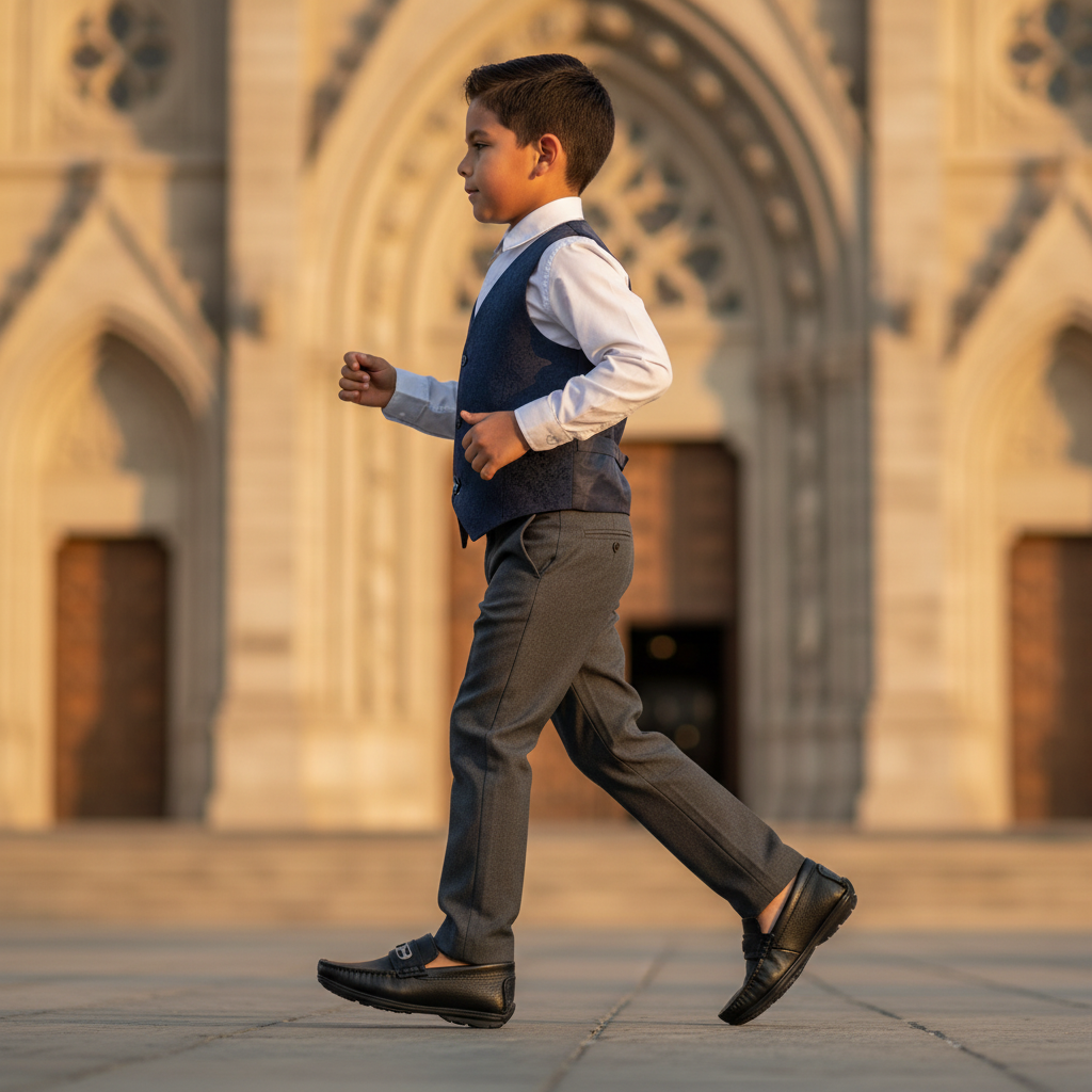 Niño caminando a iglesia