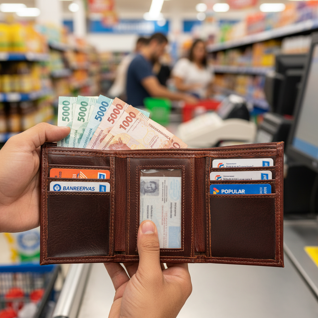 Billetera TriFold + Ventana marrón - Pago en supermercado