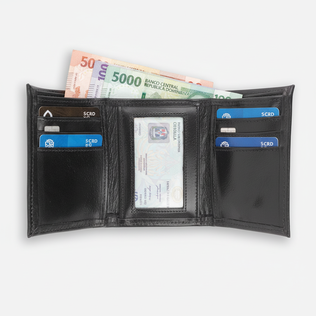 Billetera TriFold + Ventana negra - Abierta con pesos
