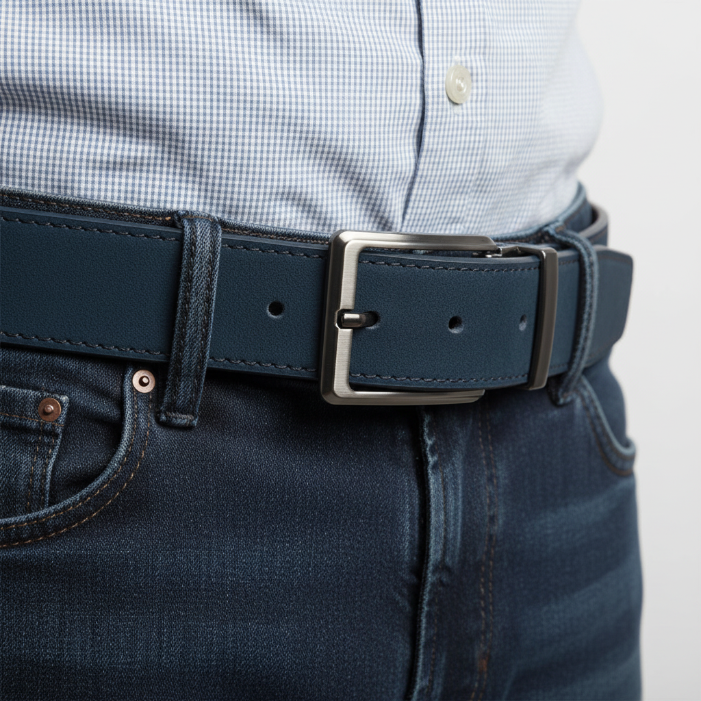 Cinturón azul nobuck - Detalle macro