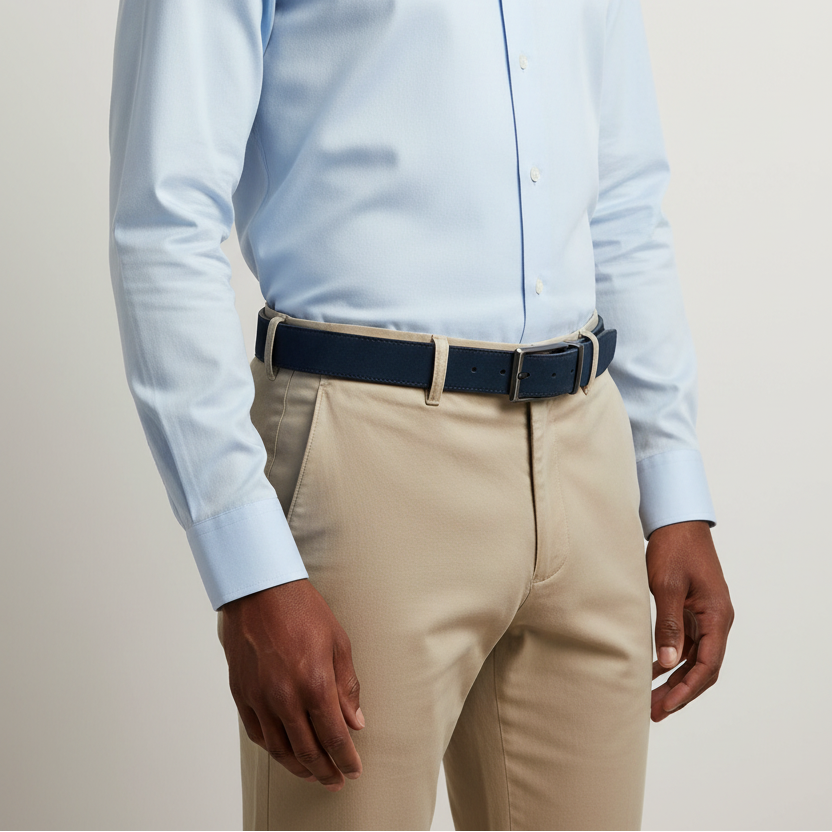 Cinturón azul nobuck - Outfit elegante