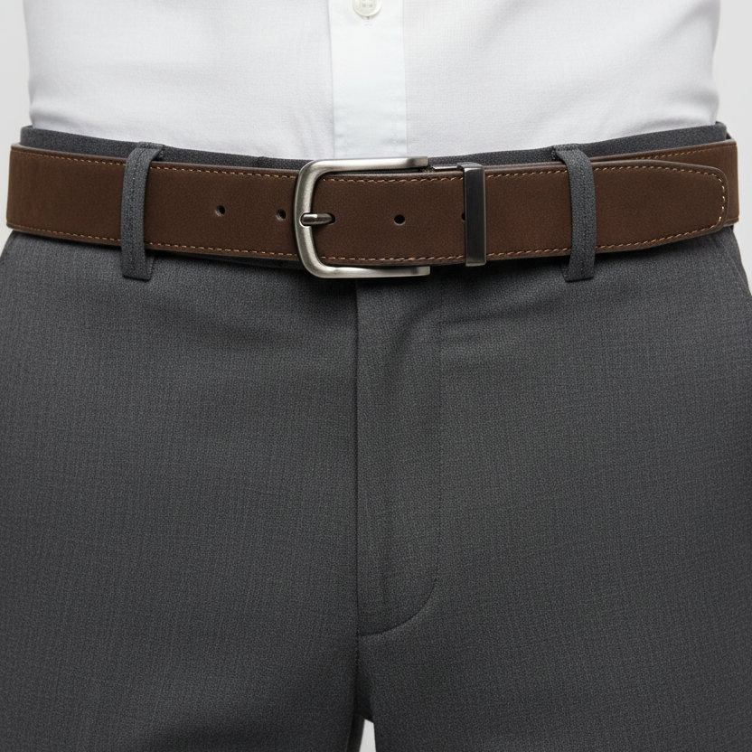 Cinturón marrón nobuck - Close-up cintura