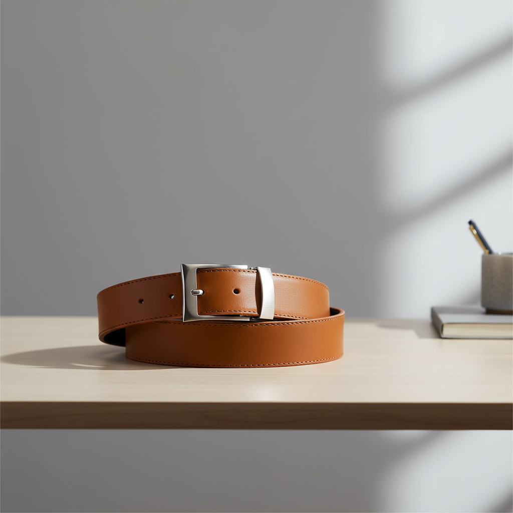 Cinturón sobre Escritorio de Madera