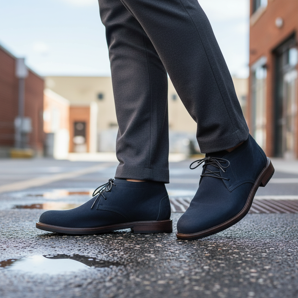 Close-up chukka azul caminando