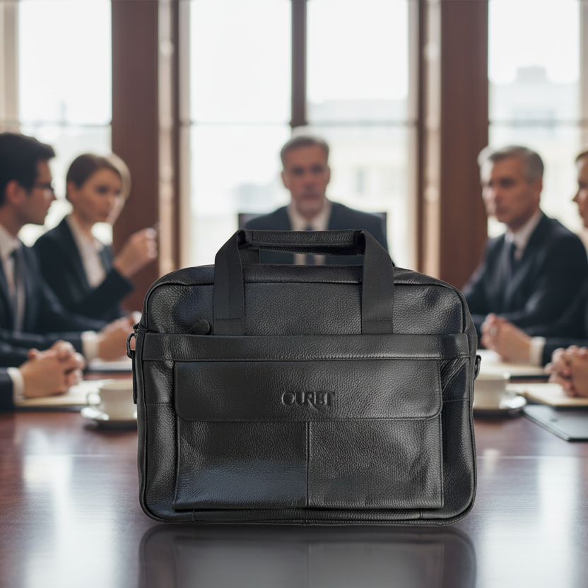 Maletín Atlas negro en reunión de abogados