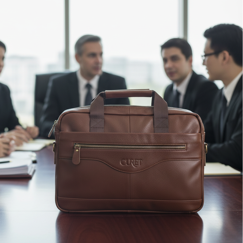 Maletín Orizon marrón en reunión de abogados
