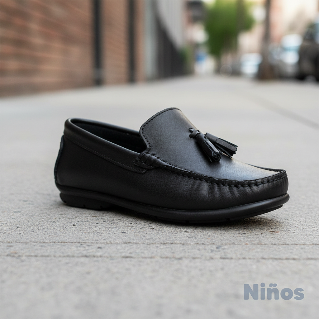 Mocasín con borlas en pavimento