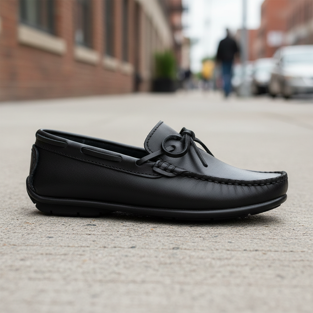 Mocasín con lazo en pavimento