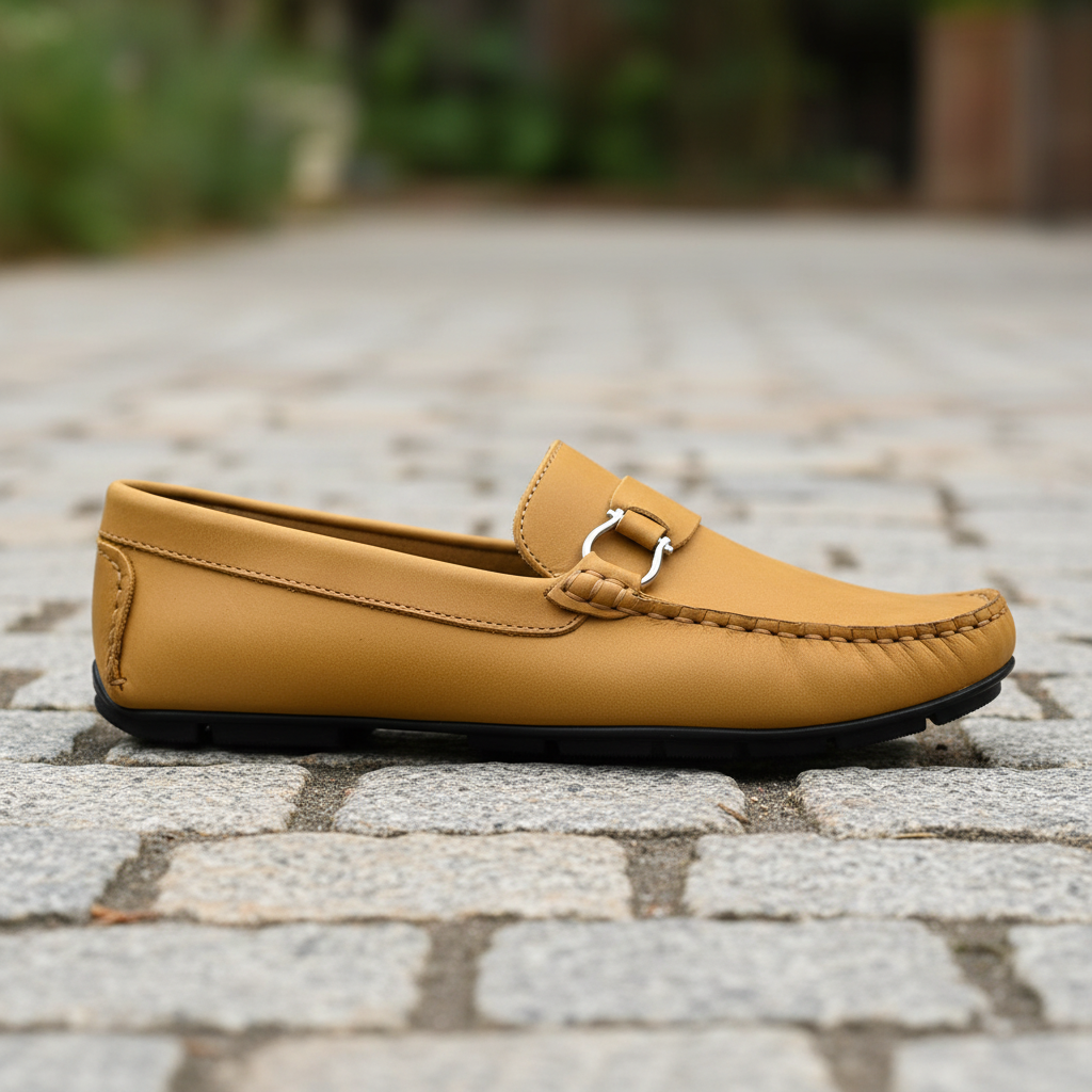 Mocasín mostaza fondo minimalista