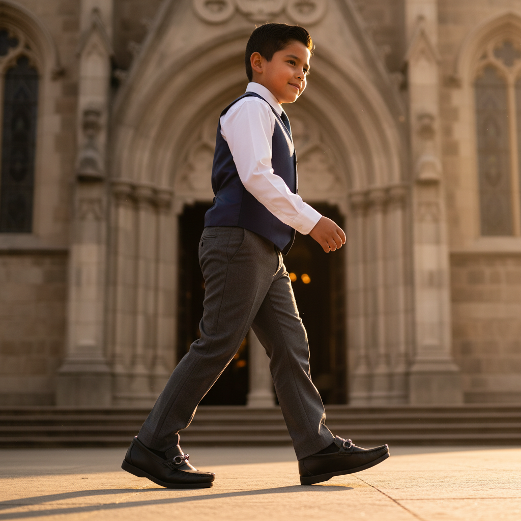 Niño caminando a iglesia
