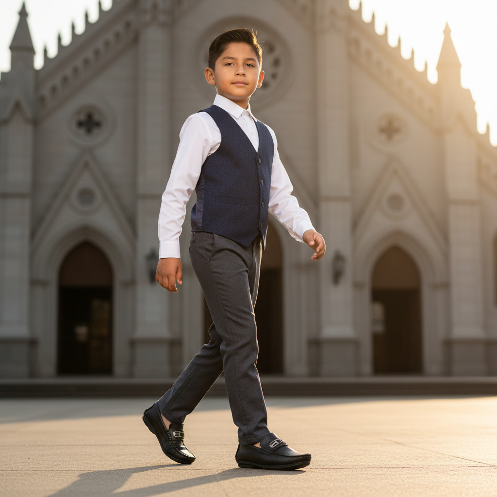 Niño caminando a iglesia
