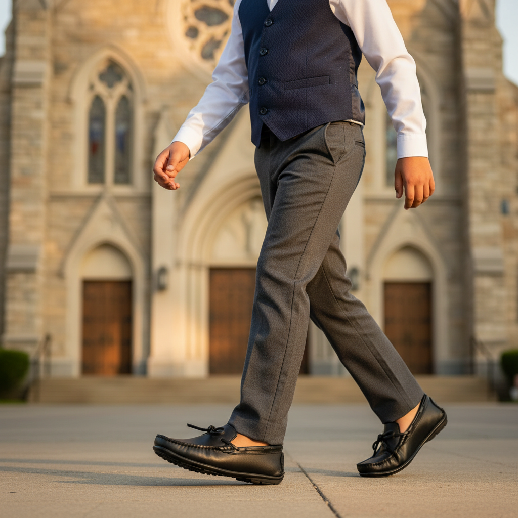 Niño caminando a iglesia
