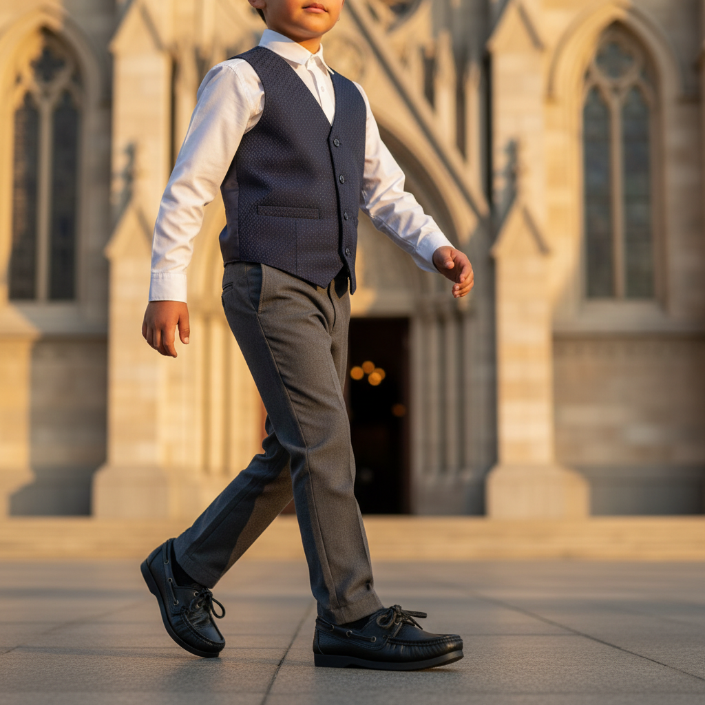 Niño caminando a iglesia
