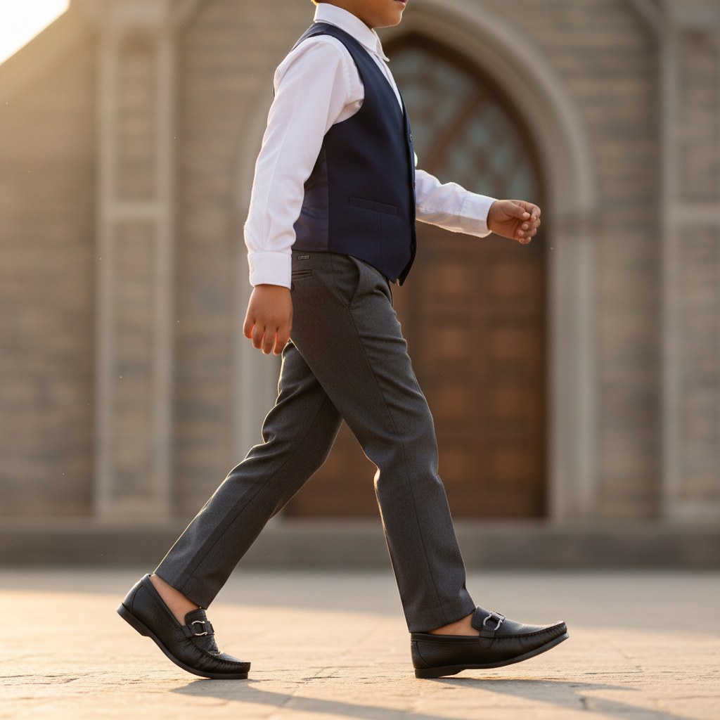 Niño caminando a iglesia