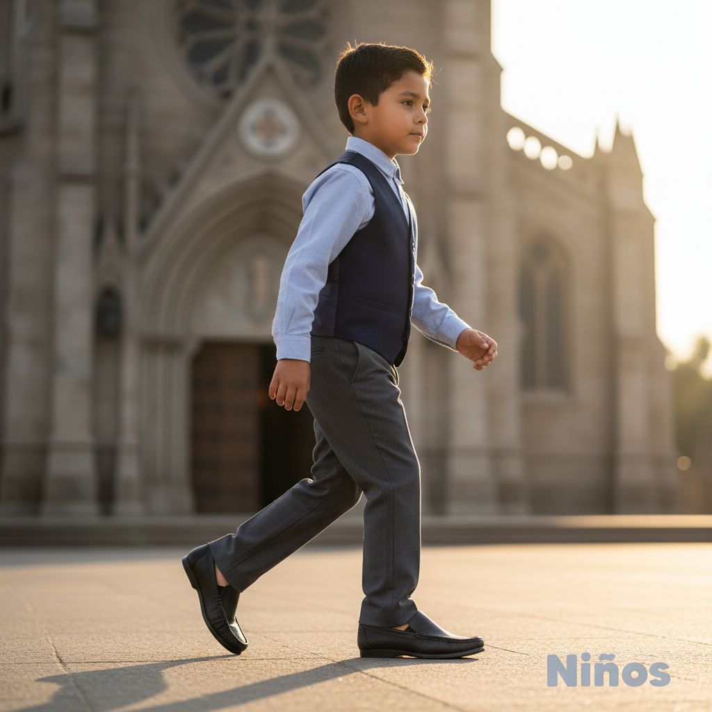Niño caminando a iglesia