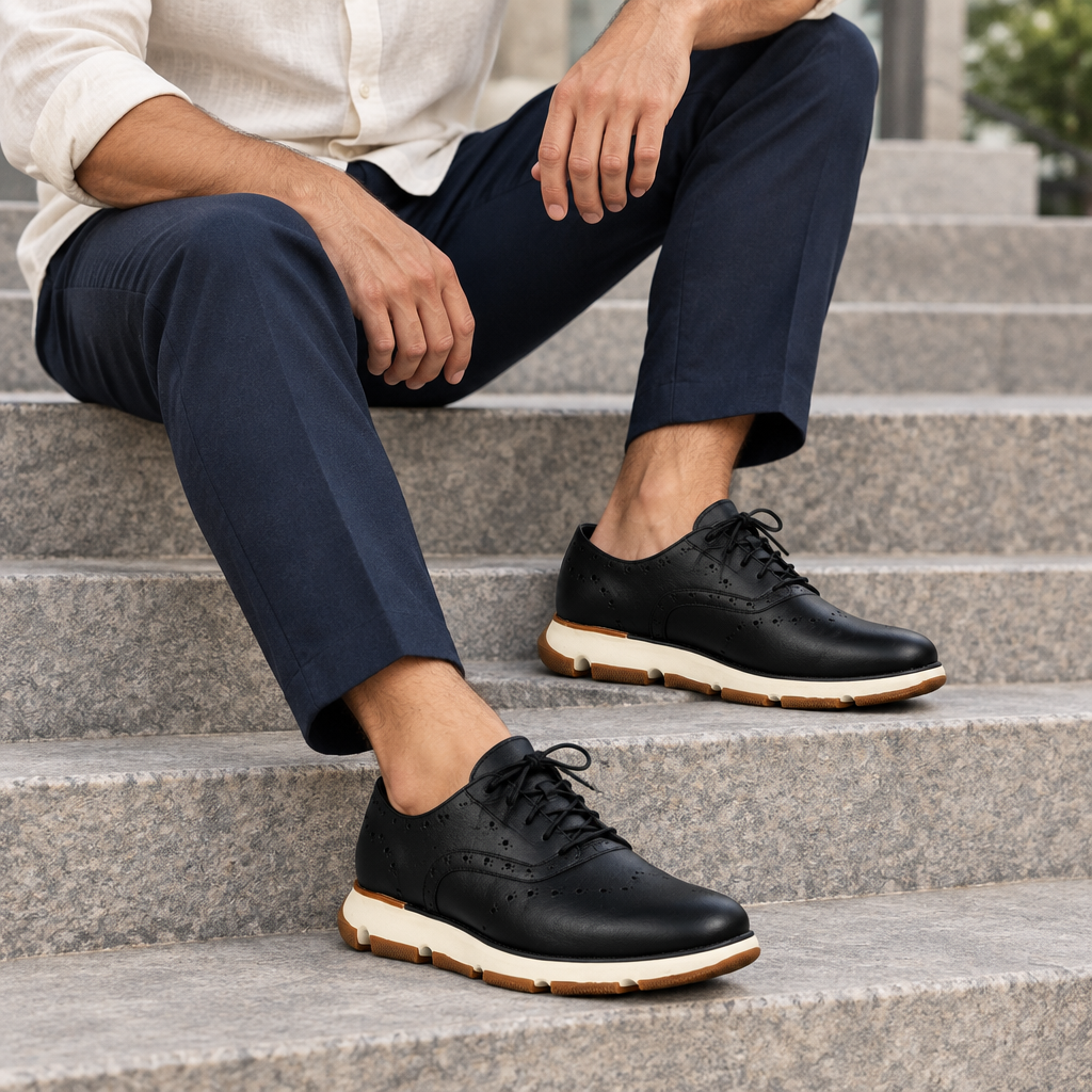 Outfit sentado en escaleras
