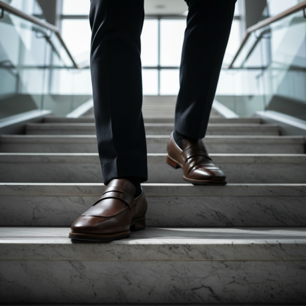 Subiendo escaleras - Ángulo bajo dramático